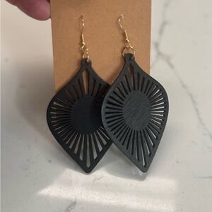 Black Laser-Cut Teardrop Earrings